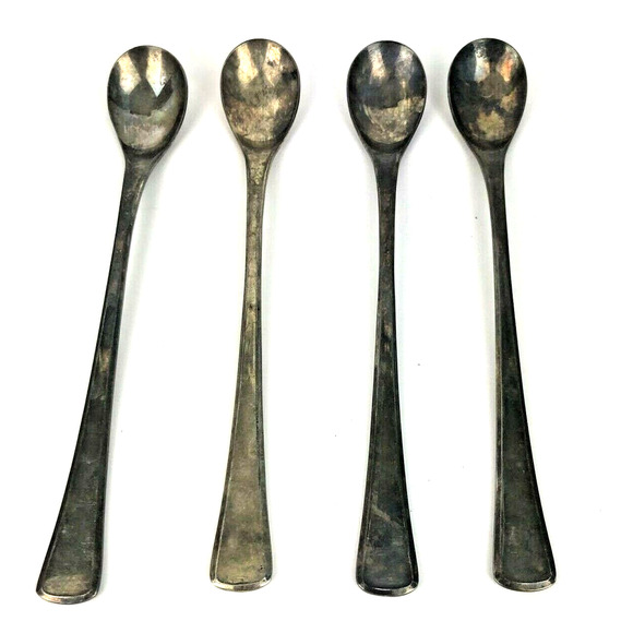 Vintage Japan Silver Plate 18-8 Spoon Set 4 Spoons Stainless Steel Oval End 7.5" - Picture 1 of 9